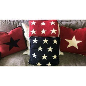 4 GANT KNIT USA Stars DOWN FILLED Pillows W/ Cover 4th of July AMERICANA